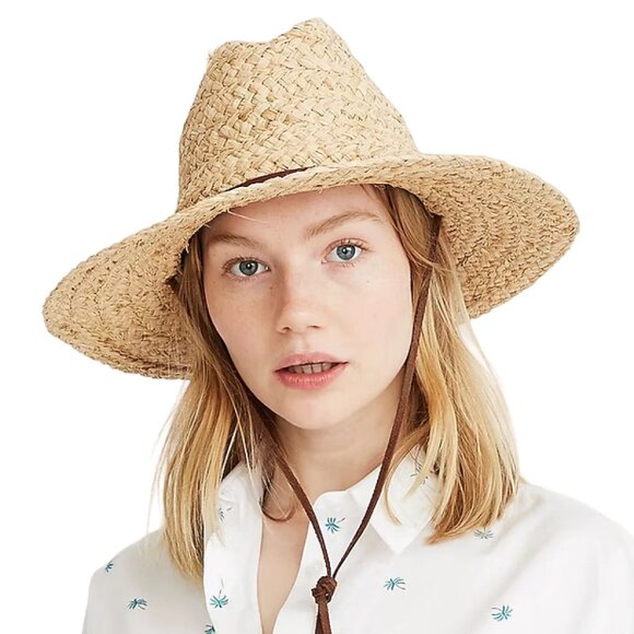 Madewell x Biltmore Raffia Lifeguard Straw Hat M/L Leather Chin Strap Tan Brown main image 4
